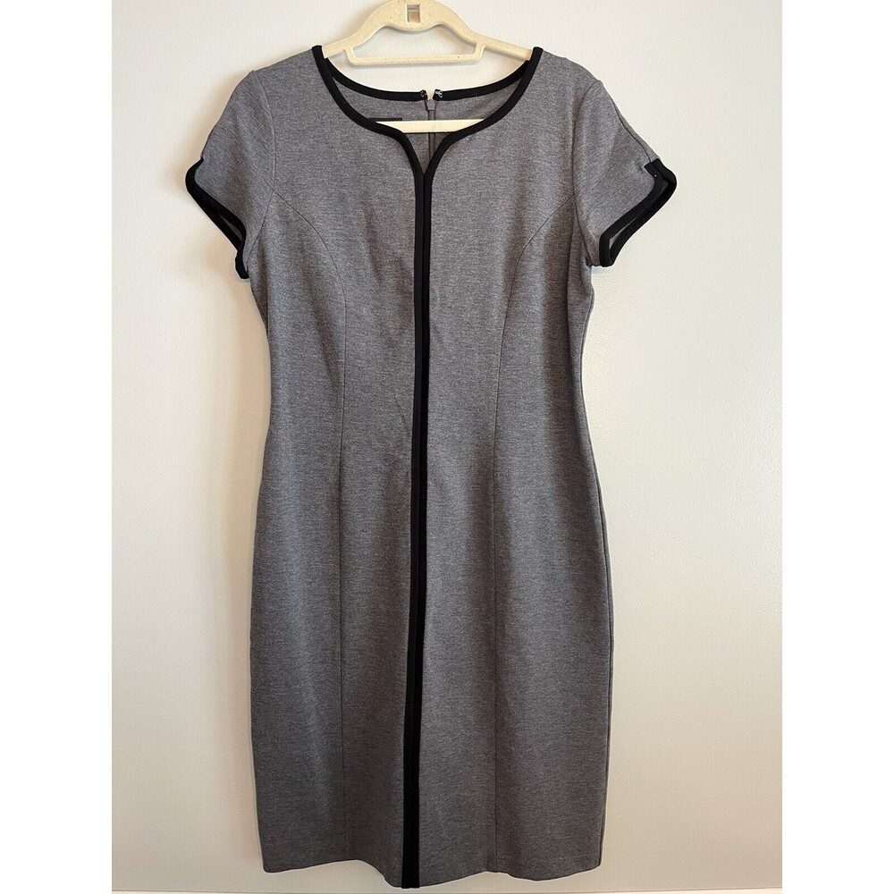 Talbots Charcoal Gray Knit Black Trim Dress Women’s 10 Career Academic